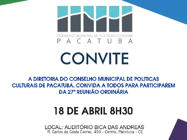 Conselho Municipal de Cultura convida para Reunião Ordinária